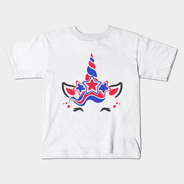 4th of July Unicorn Kids T-Shirt by Ashden